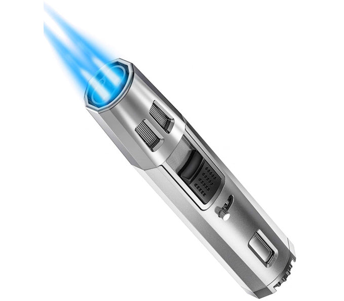 Prestige Partizan Spear Style Dual Flame Torch Lighter - Silver