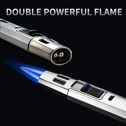 Prestige Partizan Spear Style Dual Flame Torch Lighter - Silver