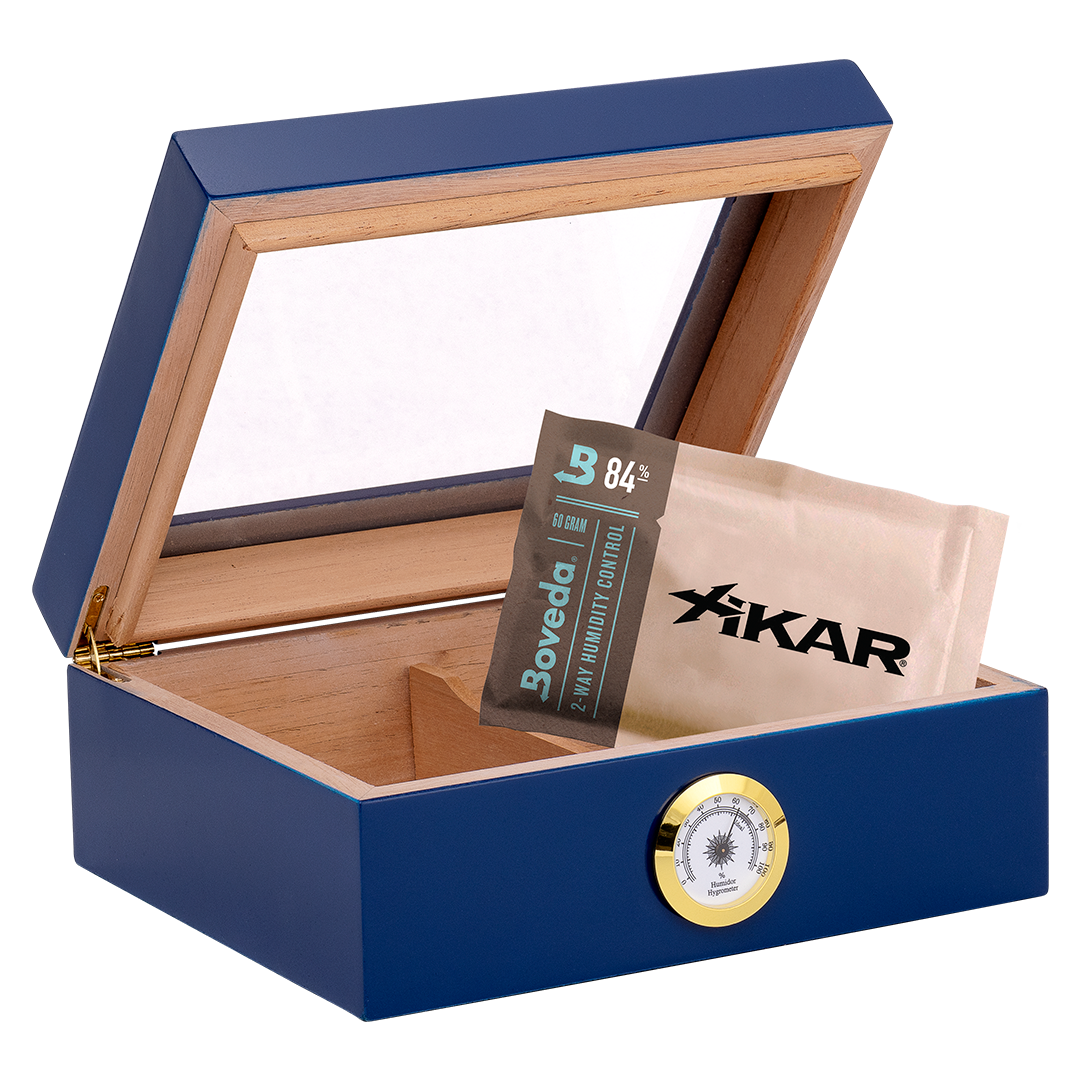Capri Glass Top Humidor, blue