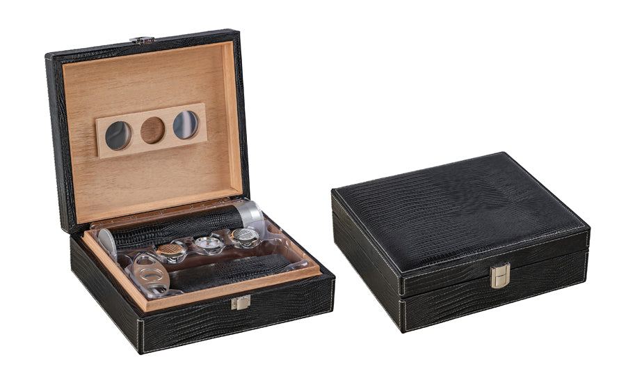 Prestige The Alligator Leather Humidor Gift Set - Black