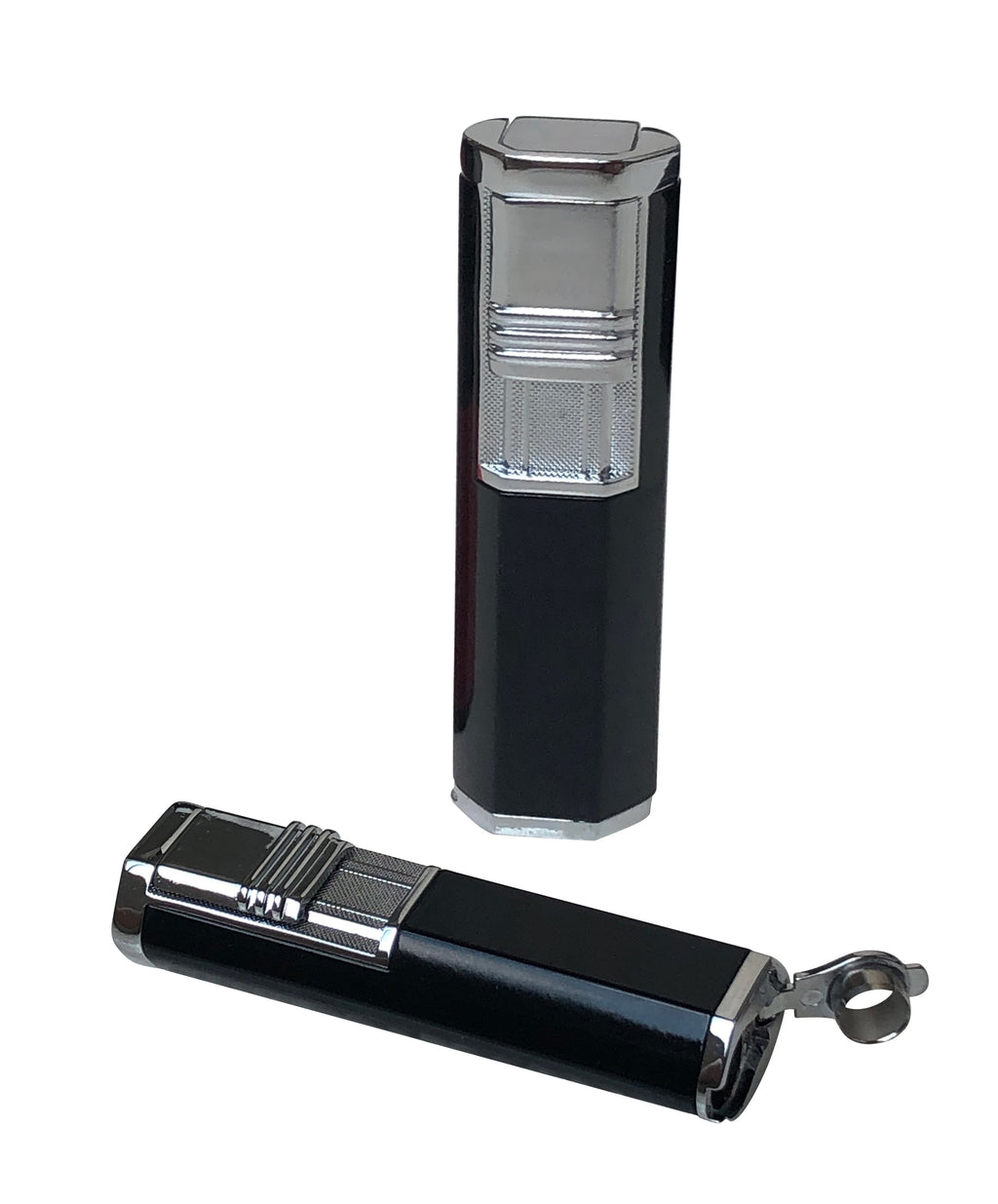 Prestige Apex Angled Dual Flame Torch Lighter with Punch Cutter - Black & Chrome