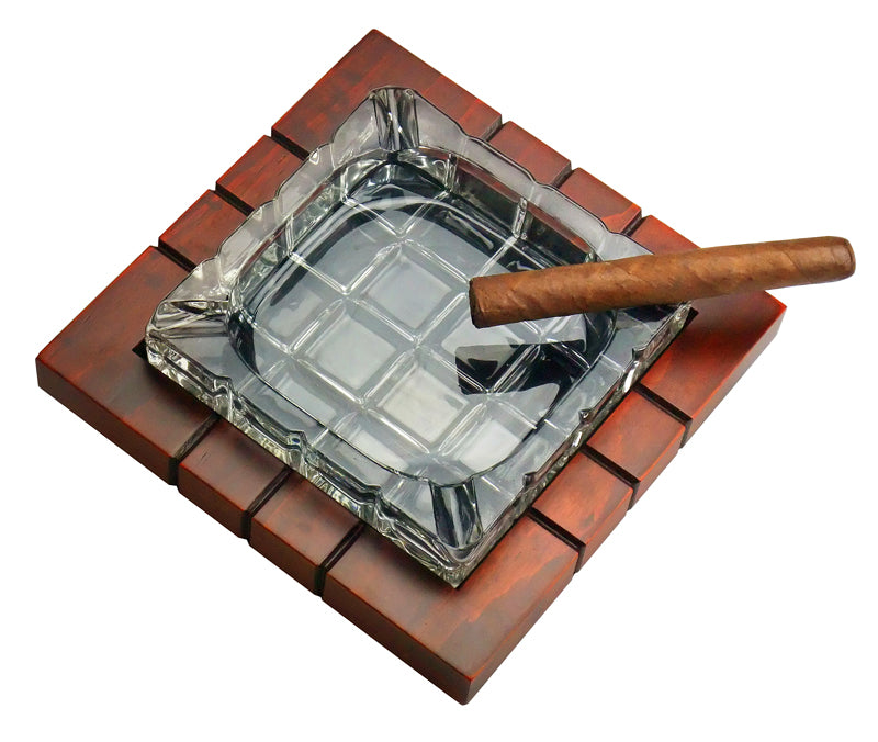 4-cigar crystal ashtray on wood base
