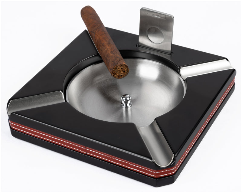 Prestige 4 Cigar Ashtray with Leather Trim and Built-In Cutter