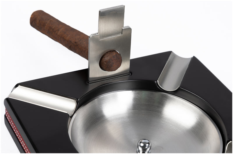 Prestige 4 Cigar Ashtray with Leather Trim and Built-In Cutter