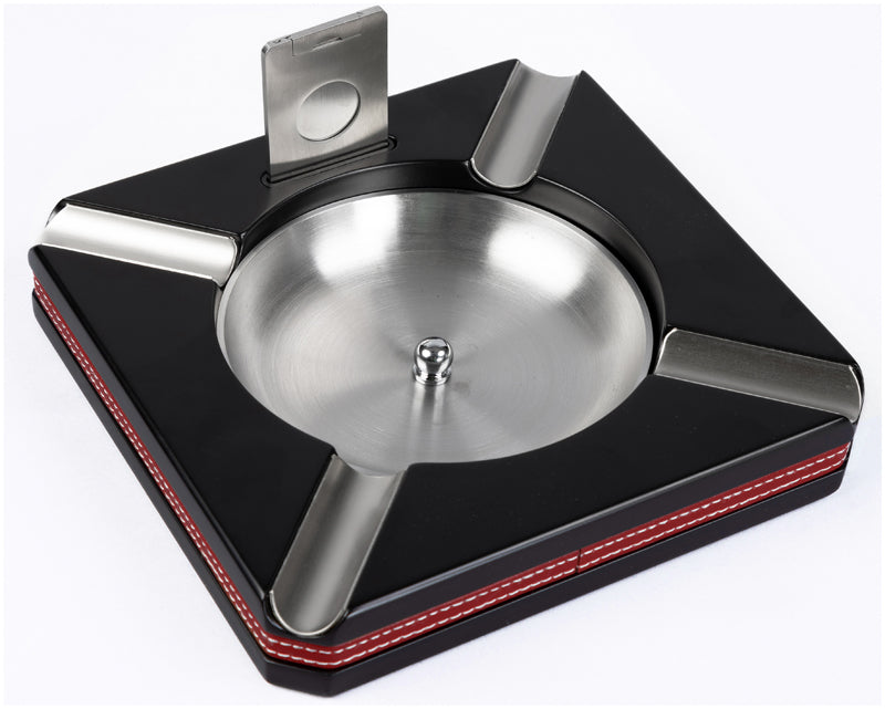 Prestige 4 Cigar Ashtray with Leather Trim and Built-In Cutter