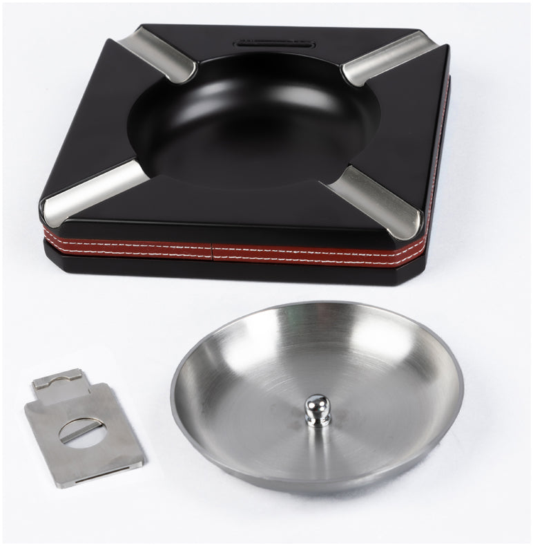 Prestige 4 Cigar Ashtray with Leather Trim and Built-In Cutter