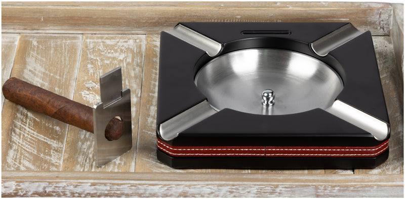 Prestige 4 Cigar Ashtray with Leather Trim and Built-In Cutter