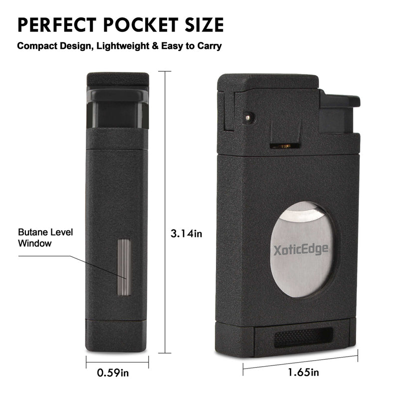 XoticEdge Aurora Triple-Flame Torch Lighter with Guillotine Cutter - Black Stone