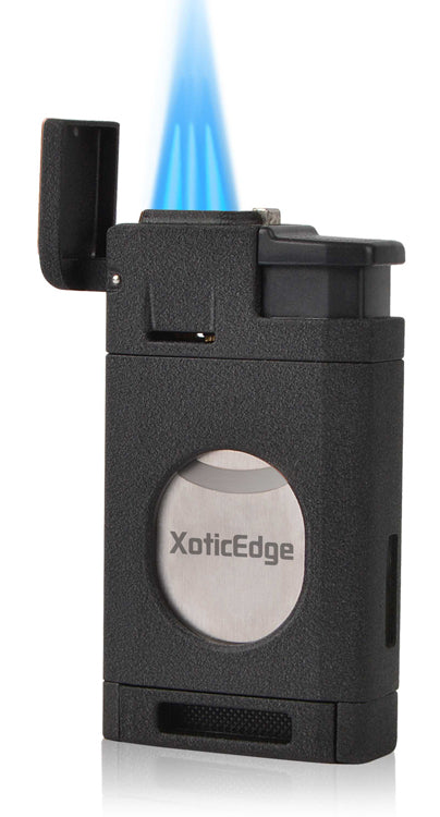 XoticEdge Aurora Triple-Flame Torch Lighter with Guillotine Cutter - Black Stone
