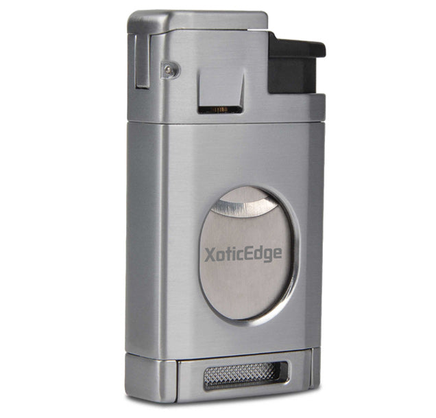 XoticEdge Aurora Triple-Flame Torch Lighter with Guillotine Cutter - Silver