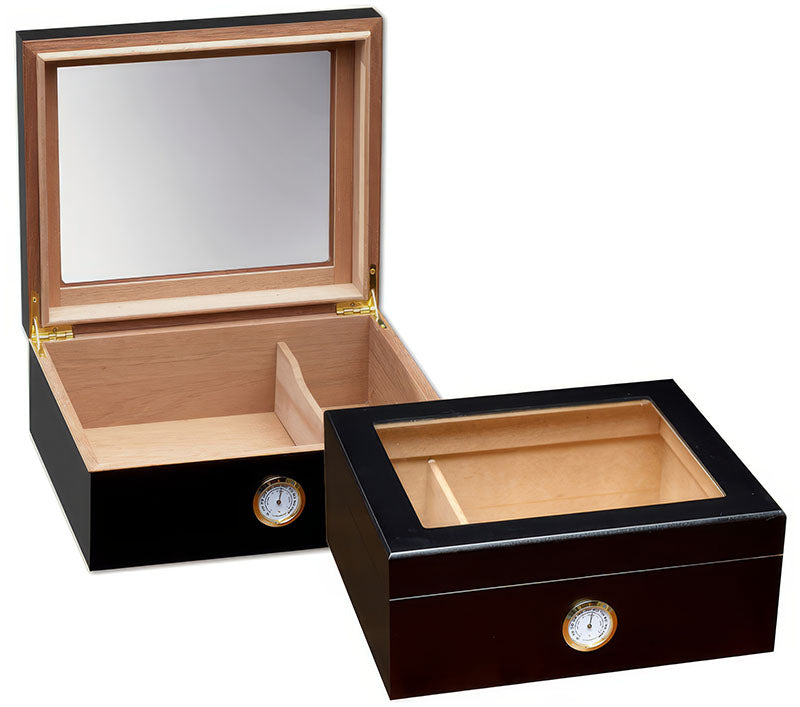 Chalet glass top black cigar humidor