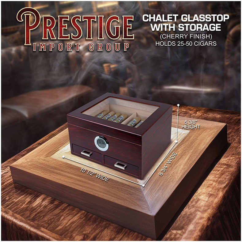 Prestige Chalet Glasstop Humidor with Accessory Drawers