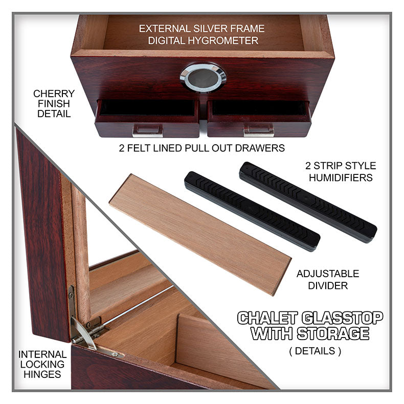 Prestige Chalet Glasstop Humidor with Accessory Drawers