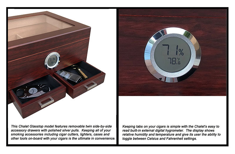 Prestige Chalet Glasstop Humidor with Accessory Drawers