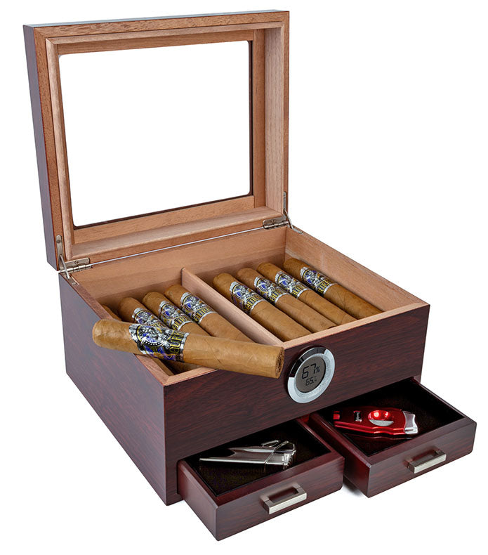 Prestige Chalet Glasstop Humidor with Accessory Drawers