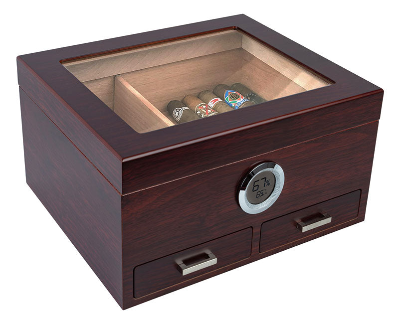 Prestige Chalet Glasstop Humidor with Accessory Drawers
