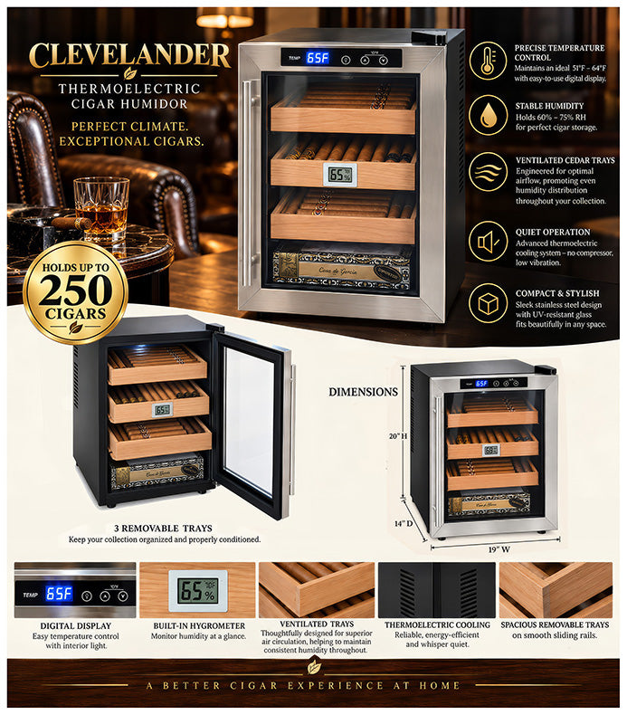 Prestige Clevelander 250 Cigar Electric Cooler Cabinet Humidor