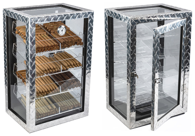 Prestige Diamond Plate 250 Cigar Glass Display Humidor