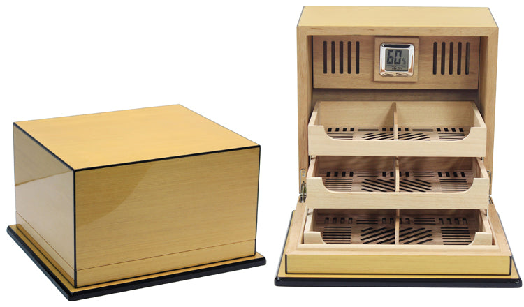 Prestige Elevate 150 Cigar Lacquer Humidor with Articulating Multi-Tier Trays - Pear Wood