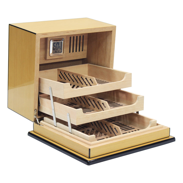 Prestige Elevate 150 Cigar Lacquer Humidor with Articulating Multi-Tier Trays - Pear Wood