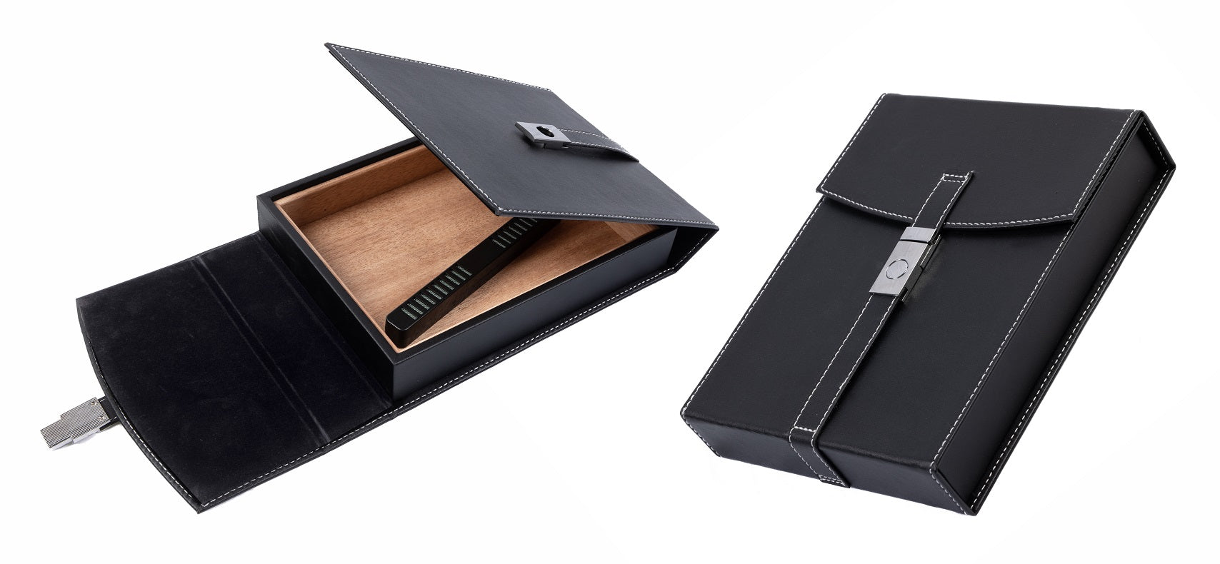 Florence black leather travel humidor