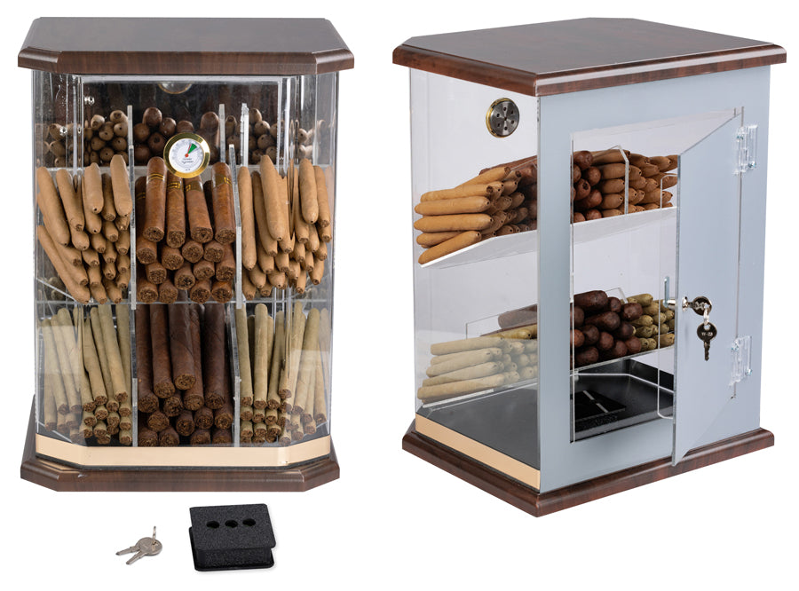 Prestige Franklin 150 Cigar Acrylic Countertop Display Humidor - Acrylic with Wood Top & Base