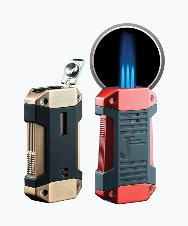 Prestige Galleon Triple-Flame Torch Lighter with Fold-Out Punch Cutter - Red