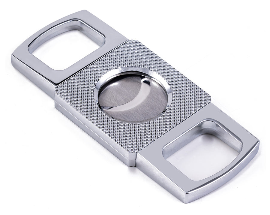 Etched silver precision guillotine cigar cutter