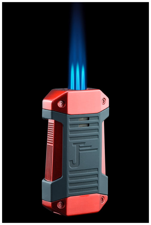 Prestige Galleon Triple-Flame Torch Lighter with Fold-Out Punch Cutter - Red