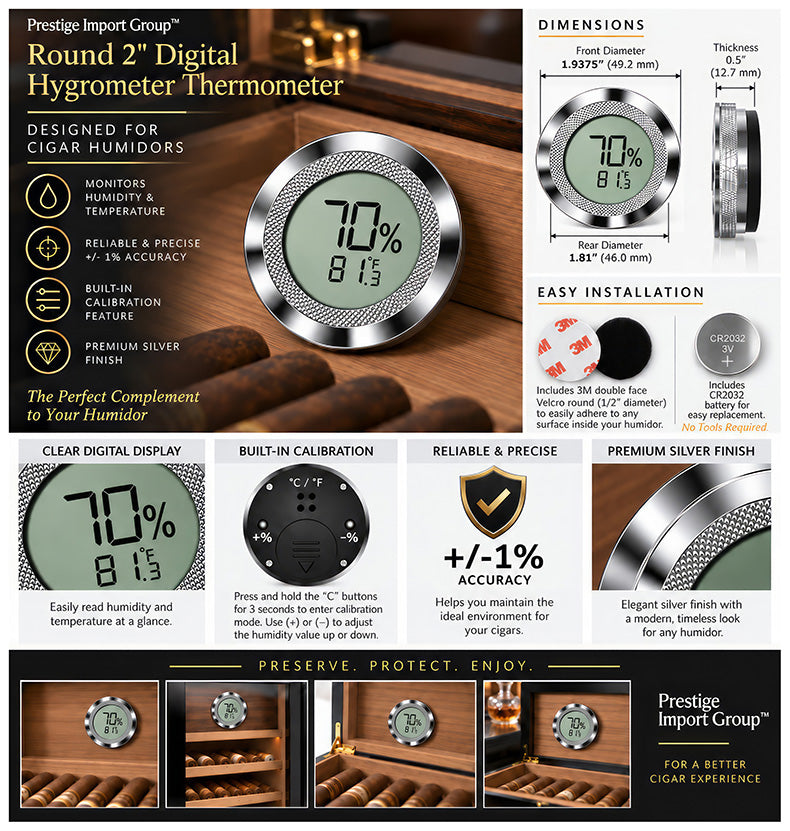 Round Digital Hygrometer — Polished Silver
