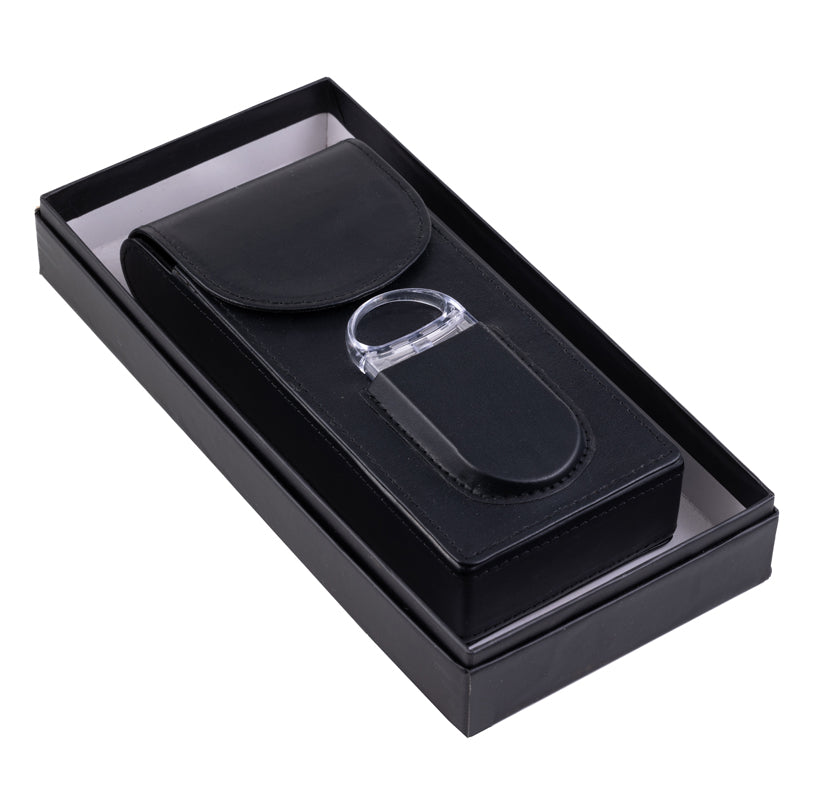 Prestige 3-Cigar Magnetic Flip-Top Leather Case with Cutter - Black