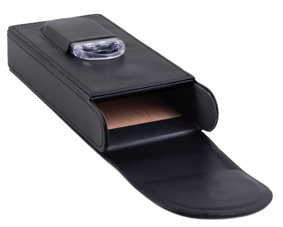 Prestige 3-Cigar Magnetic Flip-Top Leather Case with Cutter - Black