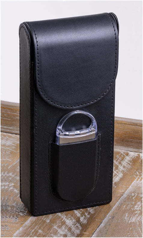 Prestige 3-Cigar Magnetic Flip-Top Leather Case with Cutter - Black
