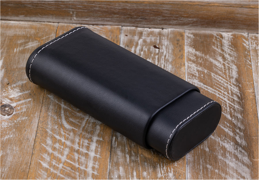 Prestige 3 Cigar Leather Case with Contrast Stitching
