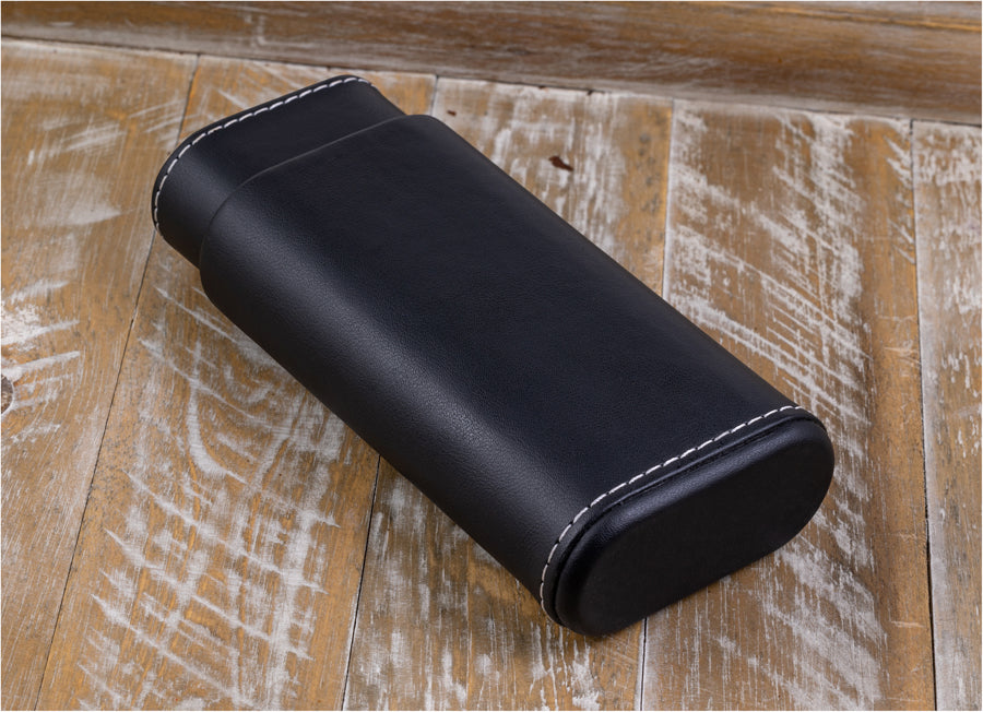 Prestige 3 Cigar Leather Case with Contrast Stitching