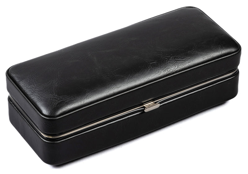 Prestige Folding Leather Cigar Case with Double-Blade Cutter - Black