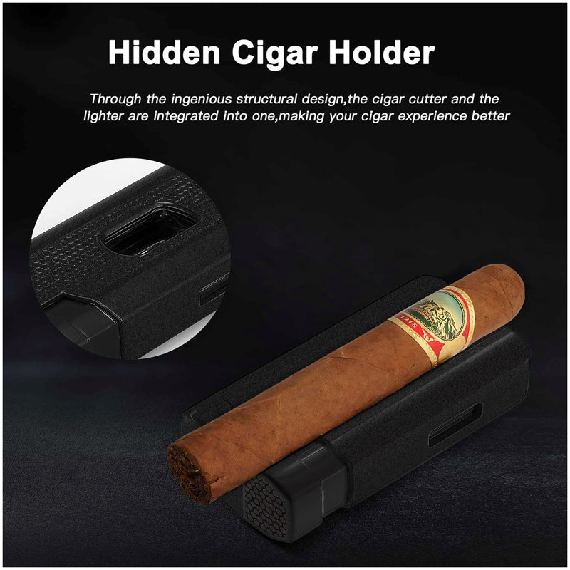 XoticEdge Lumina Triple-Flame Torch Lighter with V-Cutter and Cigar Rest - Black Stone