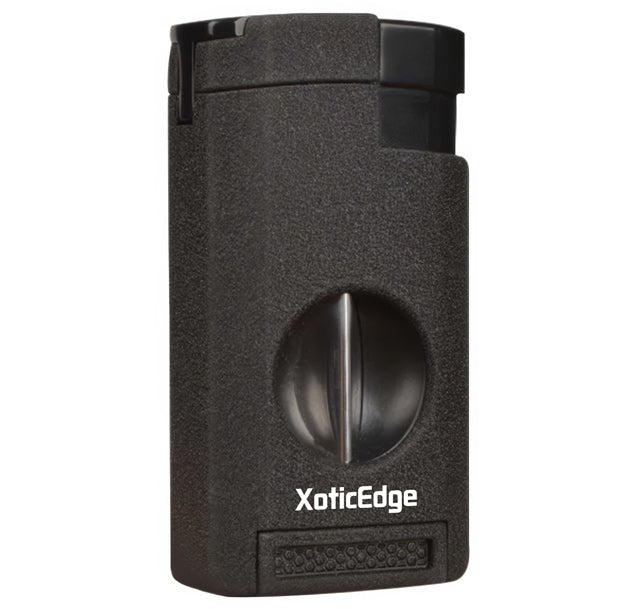 XoticEdge Lumina Triple-Flame Torch Lighter with V-Cutter and Cigar Rest - Black Stone