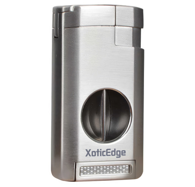XoticEdge Lumina Triple-Flame Torch Lighter with V-Cutter and Cigar Rest - Silver