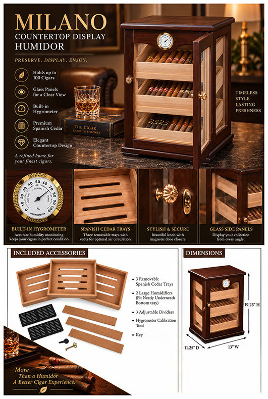 Prestige Milano 125 Cigar Glass Countertop Display Humidor