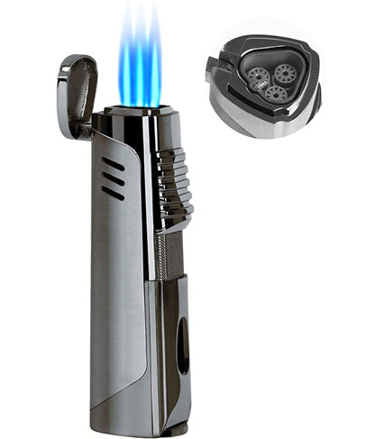 Prestige Pinnacle Triple Flame Torch Lighter with Punch Cutter - Gun Metal
