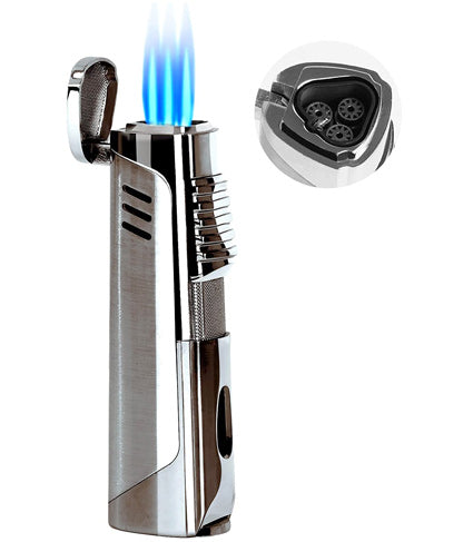 Prestige Pinnacle Triple Flame Torch Lighter with Punch Cutter - Silver