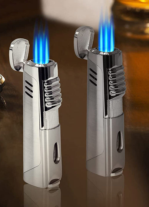 Prestige Pinnacle Triple Flame Torch Lighter with Punch Cutter - Silver