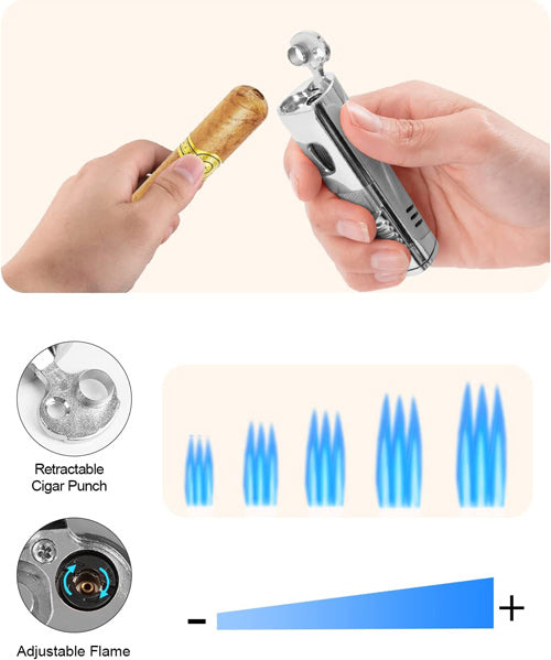 Prestige Pinnacle Triple Flame Torch Lighter with Punch Cutter - Silver
