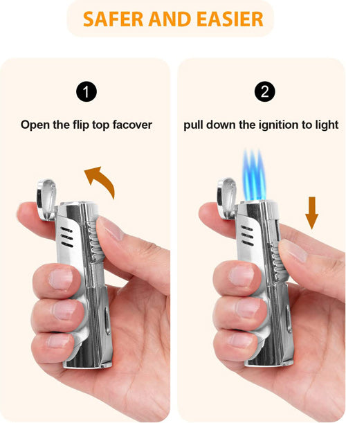 Prestige Pinnacle Triple Flame Torch Lighter with Punch Cutter - Silver