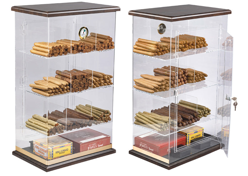 Prestige Roosevelt 250 Cigar Acrylic Countertop Display Humidor - Acrylic with Wood Top & Base