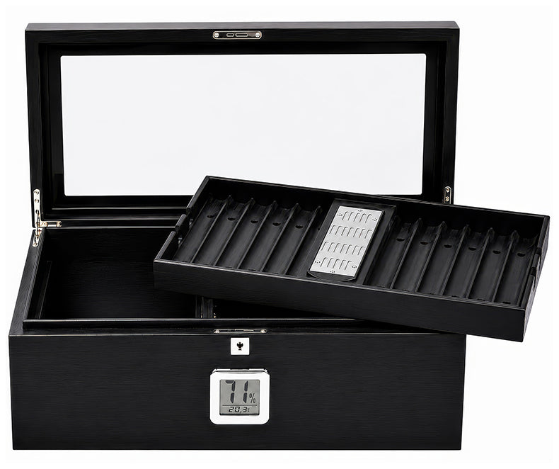 Prestige Raven 120 Cigar Black Lacquer Glass Top Humidor with Digital Hygrometer