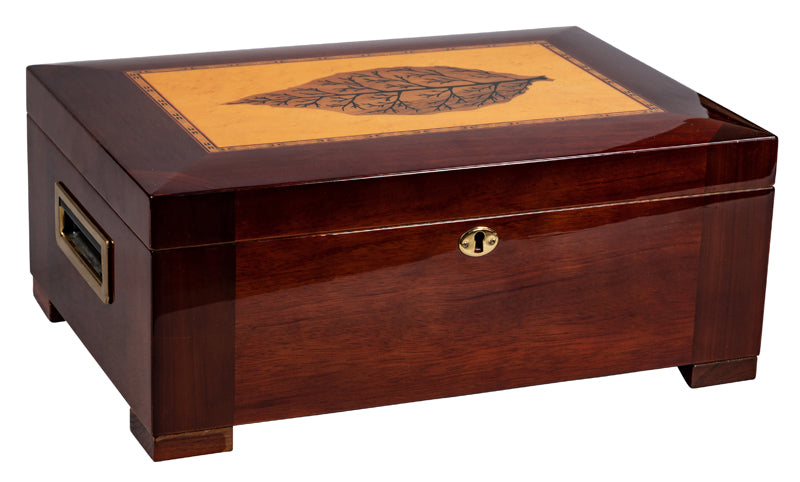 Prestige Stetson 150 Cigar High Gloss Humidor with Tobacco Leaf Inlay