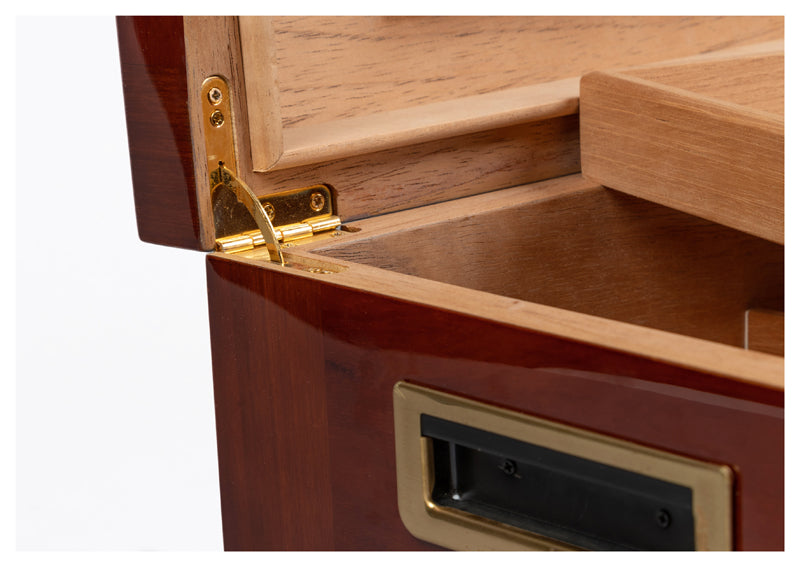 Prestige Stetson 150 Cigar High Gloss Humidor with Tobacco Leaf Inlay