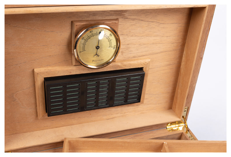 Prestige Stetson 150 Cigar High Gloss Humidor with Tobacco Leaf Inlay